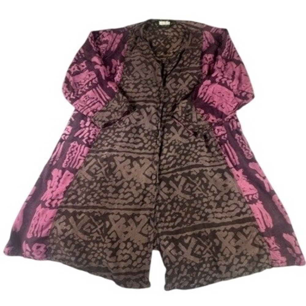 Vintage Laise Adzer Batik Floral Tunic, Artisan Rayon, Boho Chic, Pockets